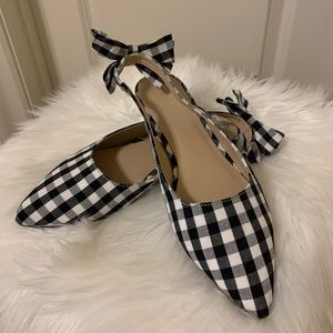 Black Gingham Bow Flats size 7